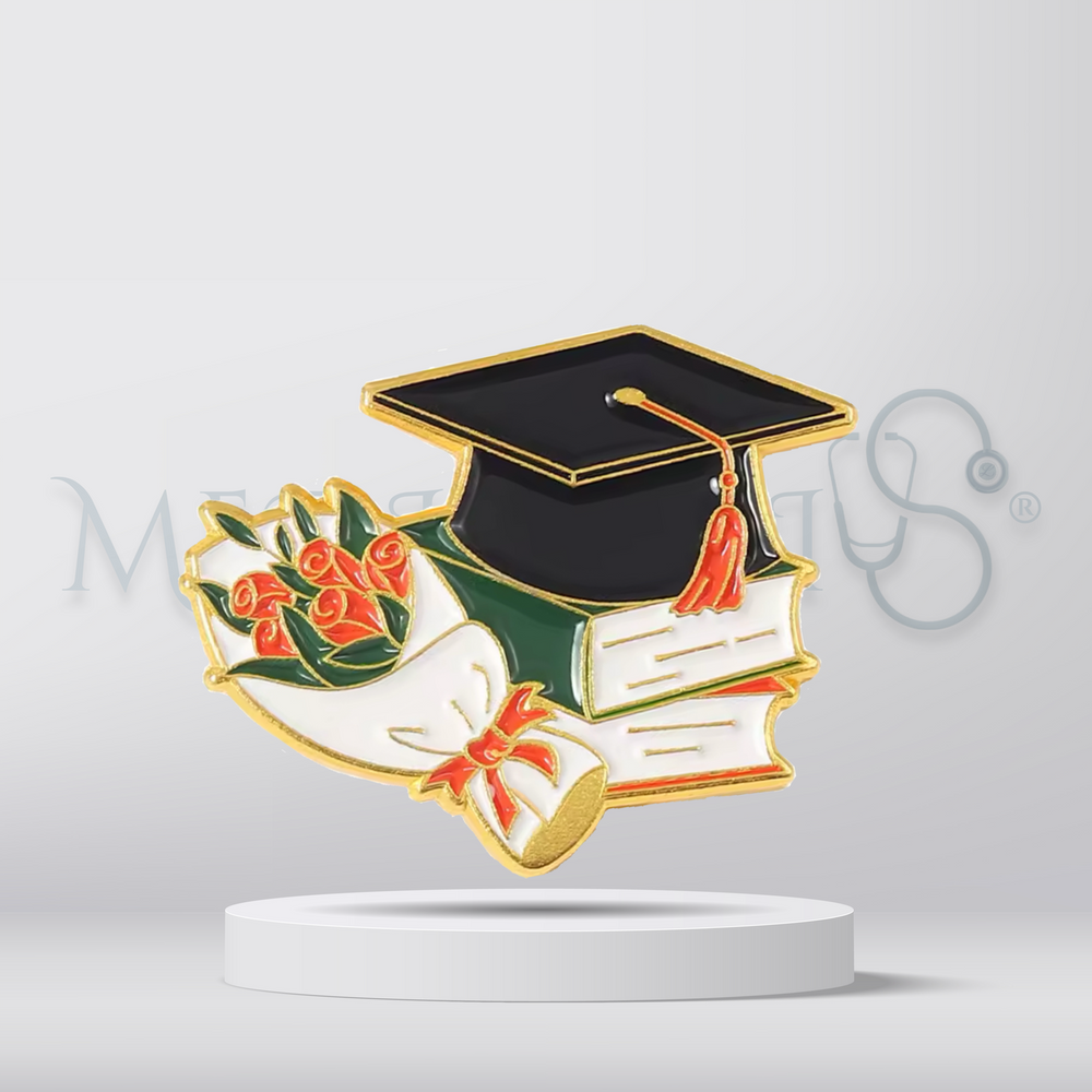 Graduation cap with bouquet of flowers - Brooch