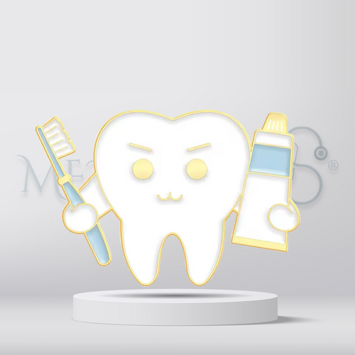 Tooth with brush & toothpaste - Brooch