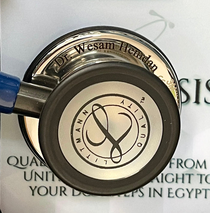Engraving sample for 3M™ Littmann® Classic III™ Stethoscope - Ceil blue tube & Mirror finish chest piece 5959