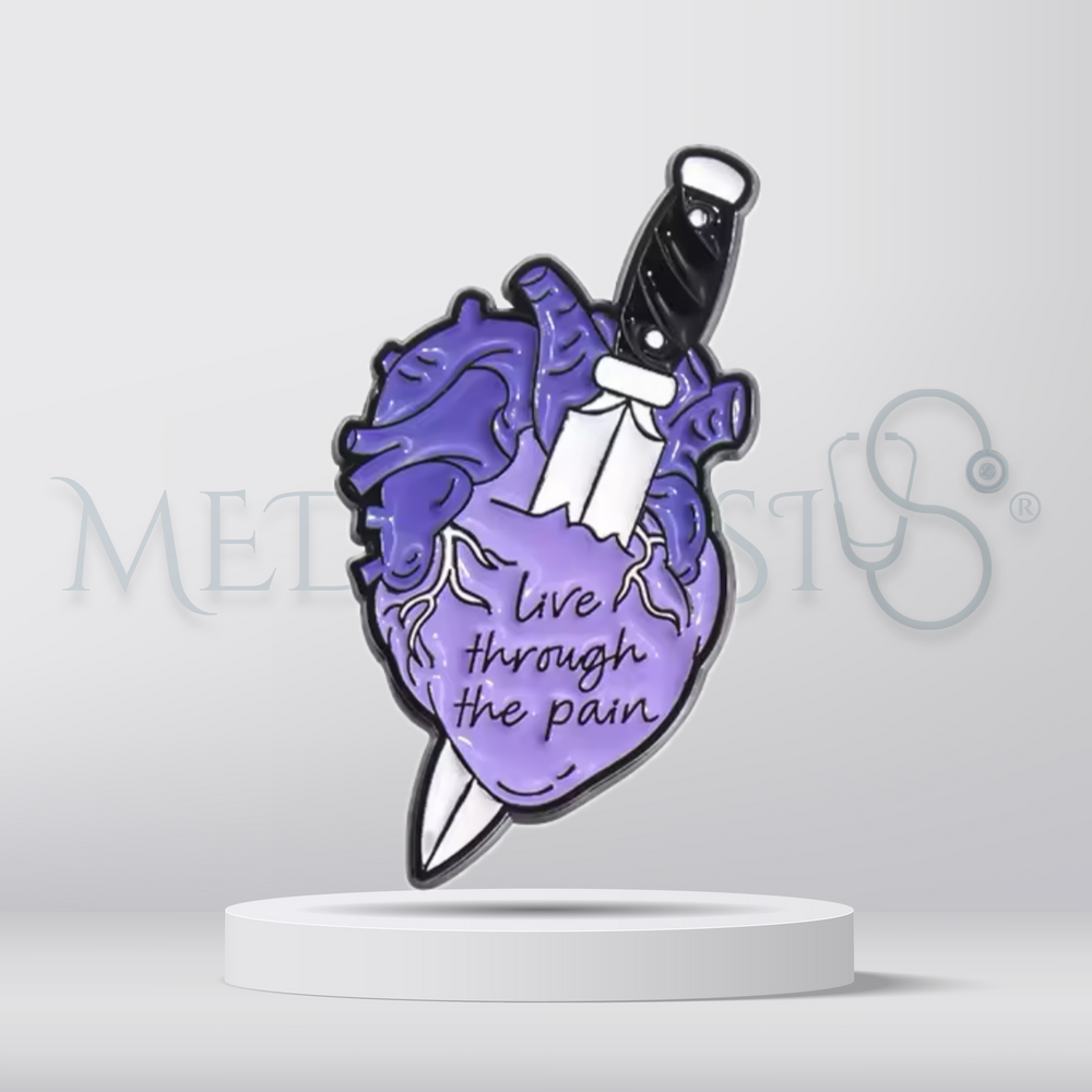 Live through the pain stabbed heart - Brooch