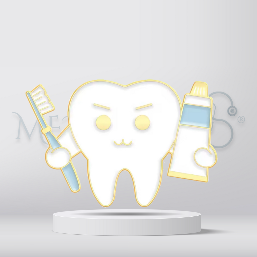 Tooth with brush &amp; toothpaste -  Brooch