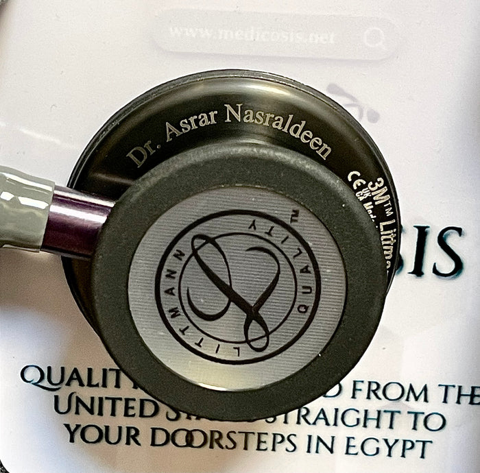 Engraving sample for 3M™ Littmann® Classic III™ Stethoscope - Gray tube & Smoke black chest piece 5873