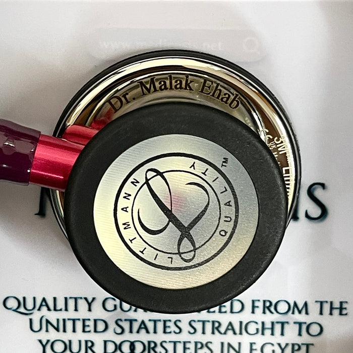 Engraving sample for 3M™ Littmann® Classic III™ Stethoscope - Plum tube & Mirror finish chest piece 5960