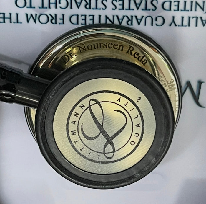 Engraving sample for 3M™ Littmann® Classic III™ Stethoscope - Black tube & Champagne finish chest piece 5861