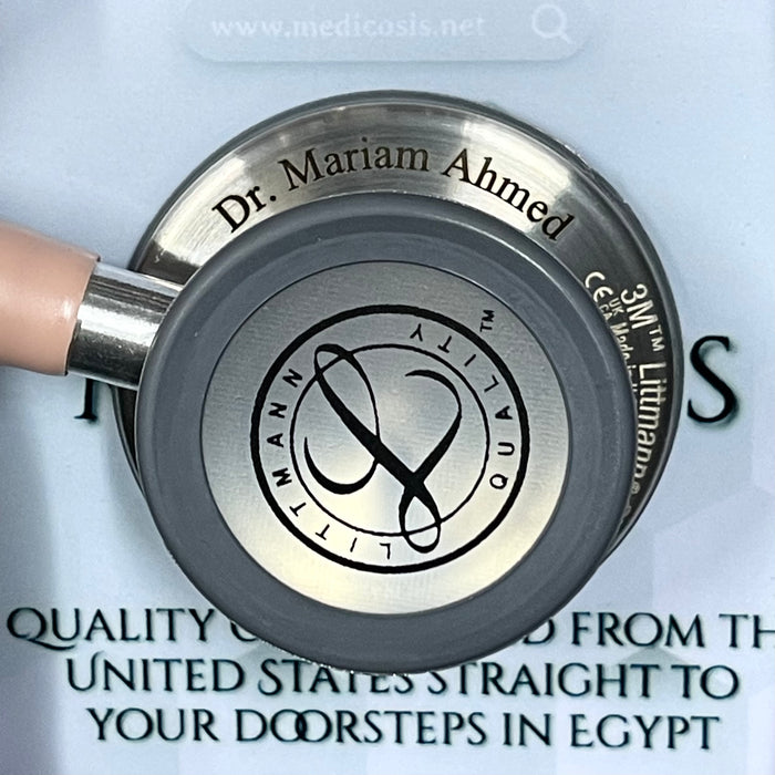 Engraving sample for 3M™ Littmann® Classic III™ Stethoscope - Champagne rose satin tube & Silver chest piece 5910C