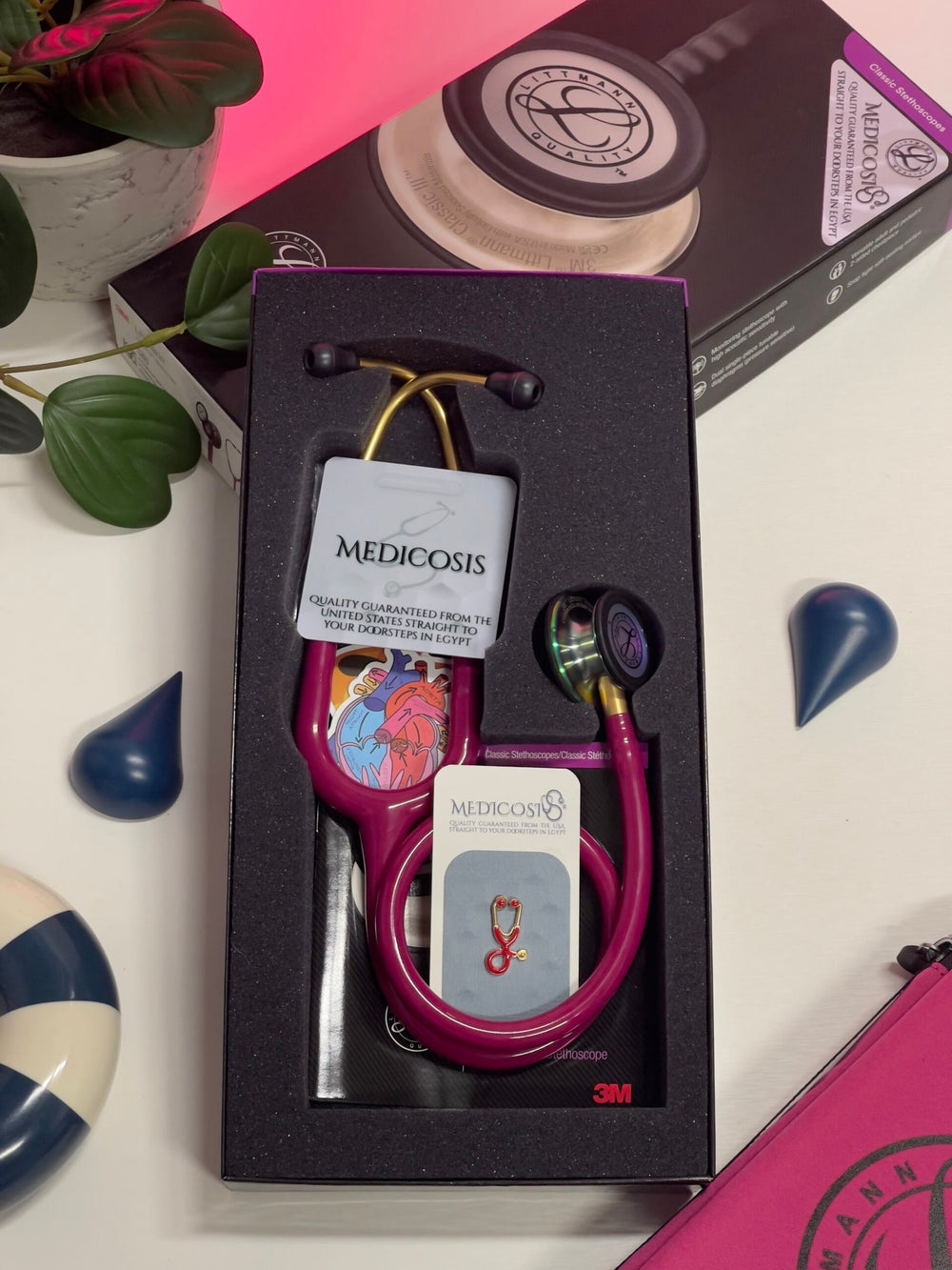 3M™ Littmann® Classic III™ Stethoscope - Raspberry tube & Rainbow finish chest piece 5806