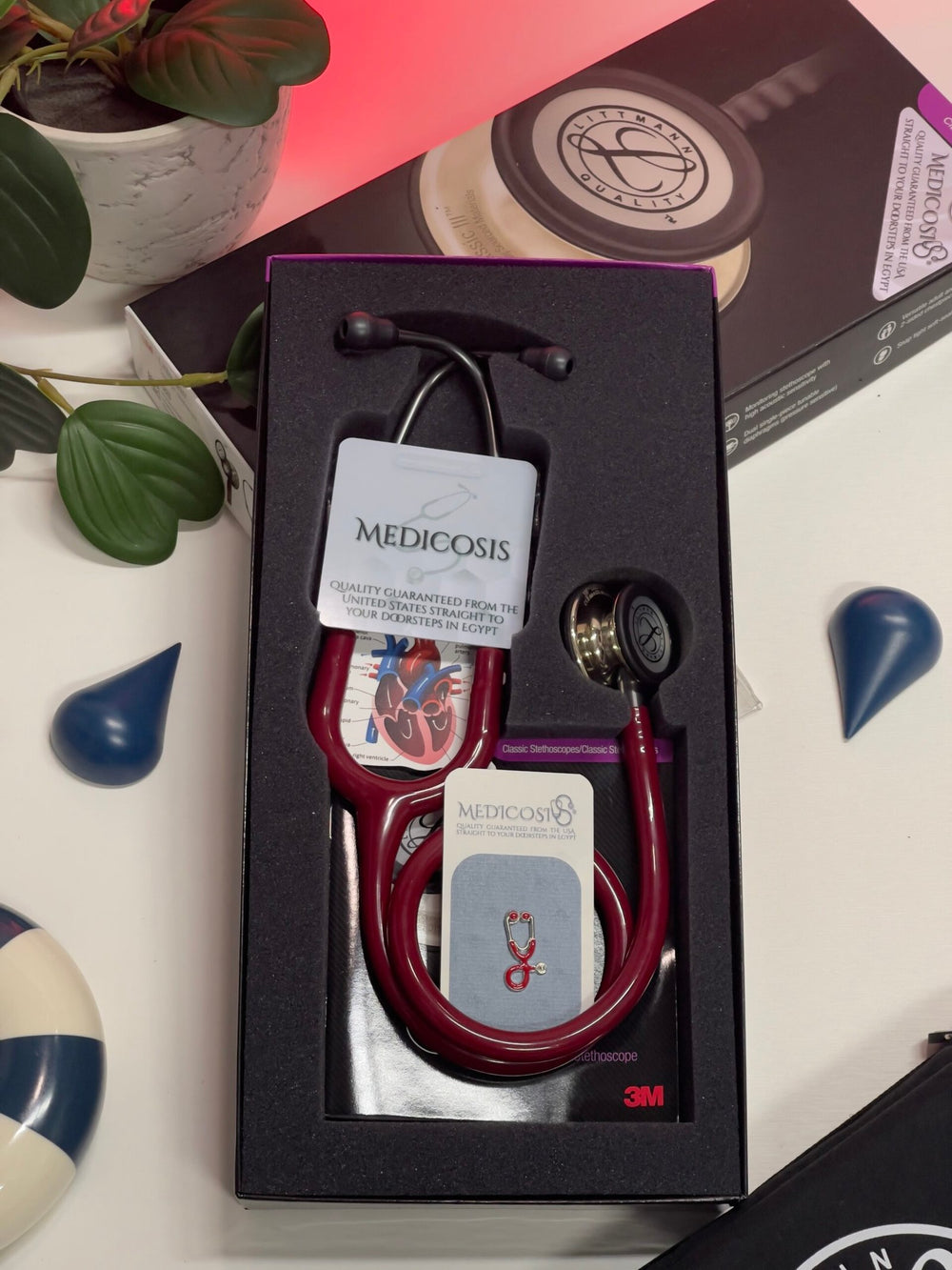3M™ Littmann® Classic III™ Stethoscope - Burgundy tube & Champagne finish chest piece 5864