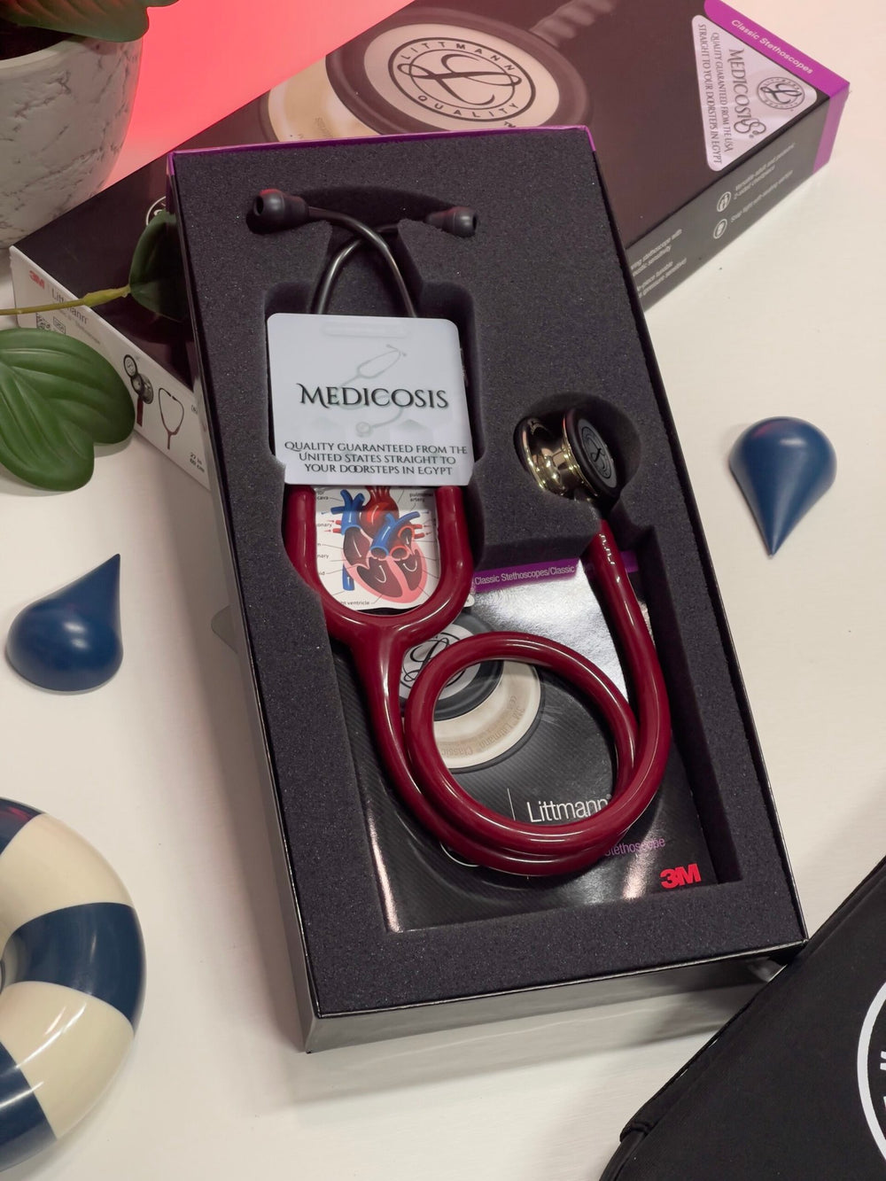 3M™ Littmann® Classic III™ Stethoscope - Burgundy tube & Champagne finish chest piece 5864