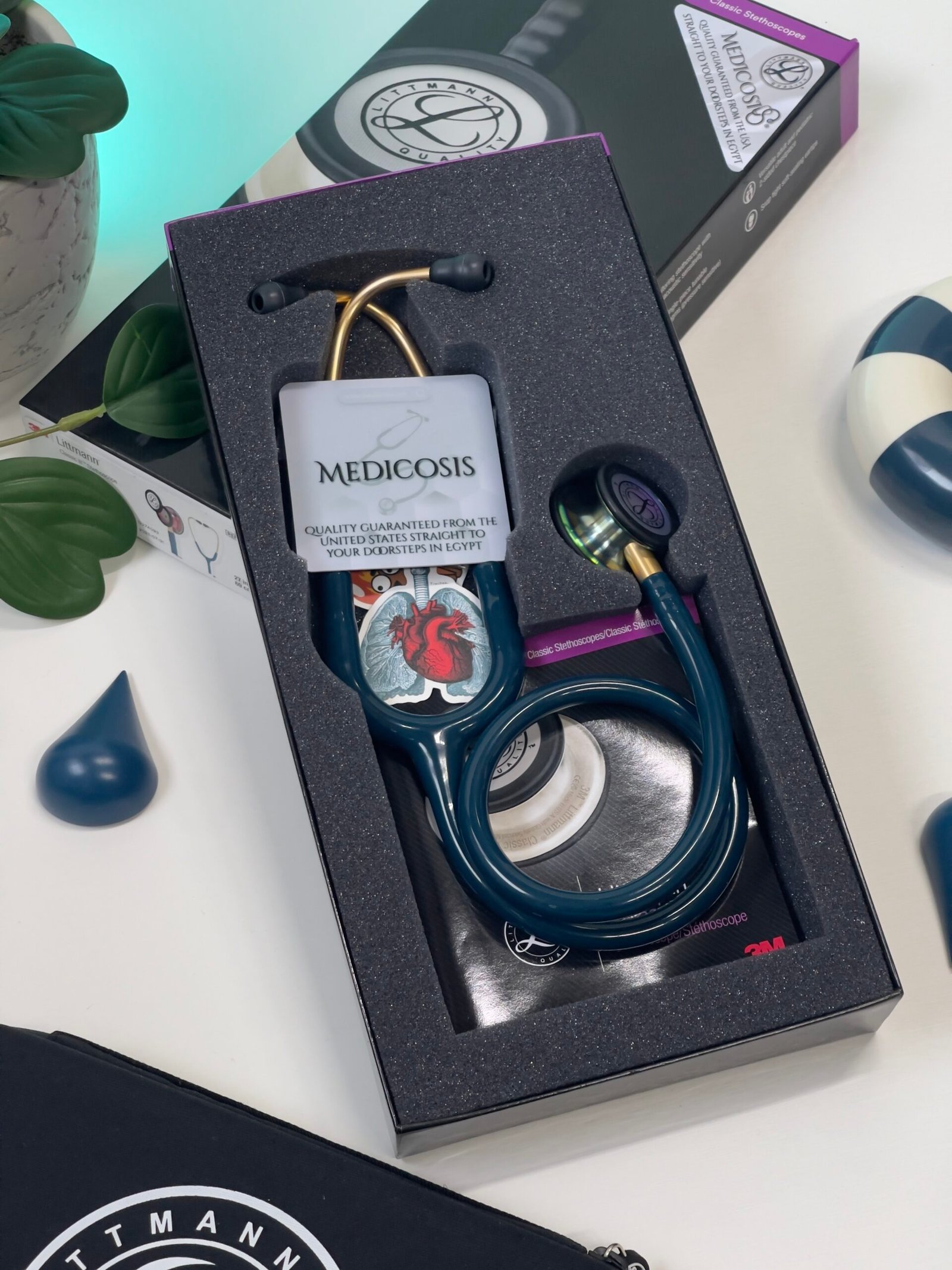 3M™ Littmann® Classic III™ Stethoscope - Caribbean blue tube & Rainbow finish chest piece 5807